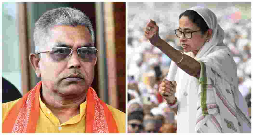 Senior BJP leader Dilip Ghosh and Chief Minister Mamata Banerjee.