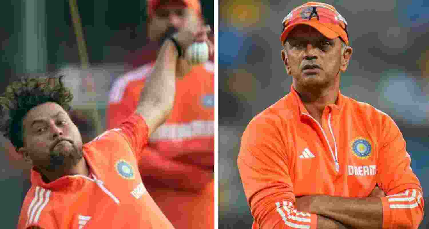 Kuldeep Yadav (left), Rahul Dravid (right). 