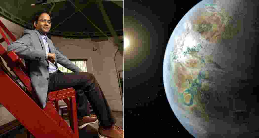 Indian-origin astrophysicist Dr. Nikku Madhusudhan and a representative image of the exoplanet K2-18b, located 120 light-years away from Earth.