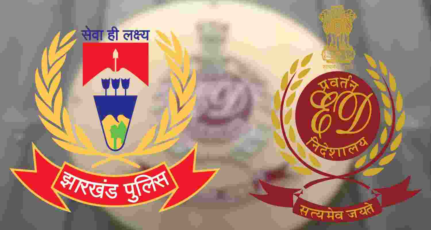 Logos of the Ranchi Police and the Enforcement Directorate.