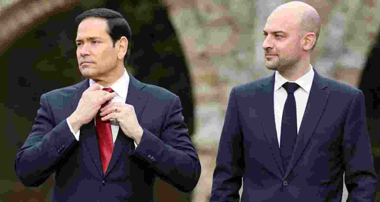 US Secretary of State Marco Rubio (left) and France's Foreign Affairs Minister Jean-Noel Barrot pose for a photograph during a G7 Foreign Ministers' meeting at the Vaux-de-Cernay Abbey in Cernay-la-Ville outside Paris on Friday.