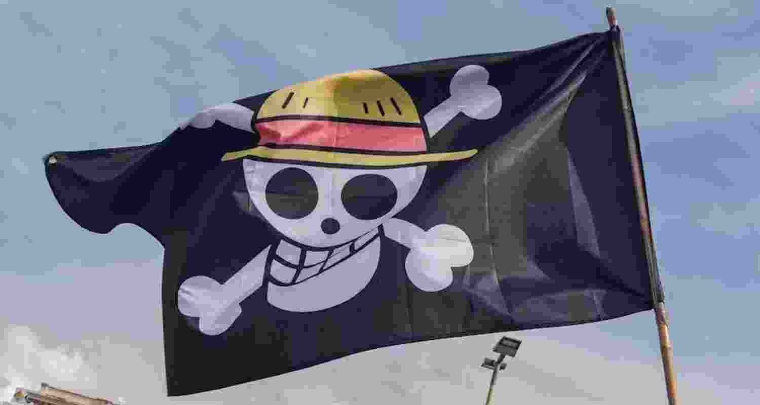 The Jolly Roger of the Straw Hat Pirates is flown during a protest in Rome