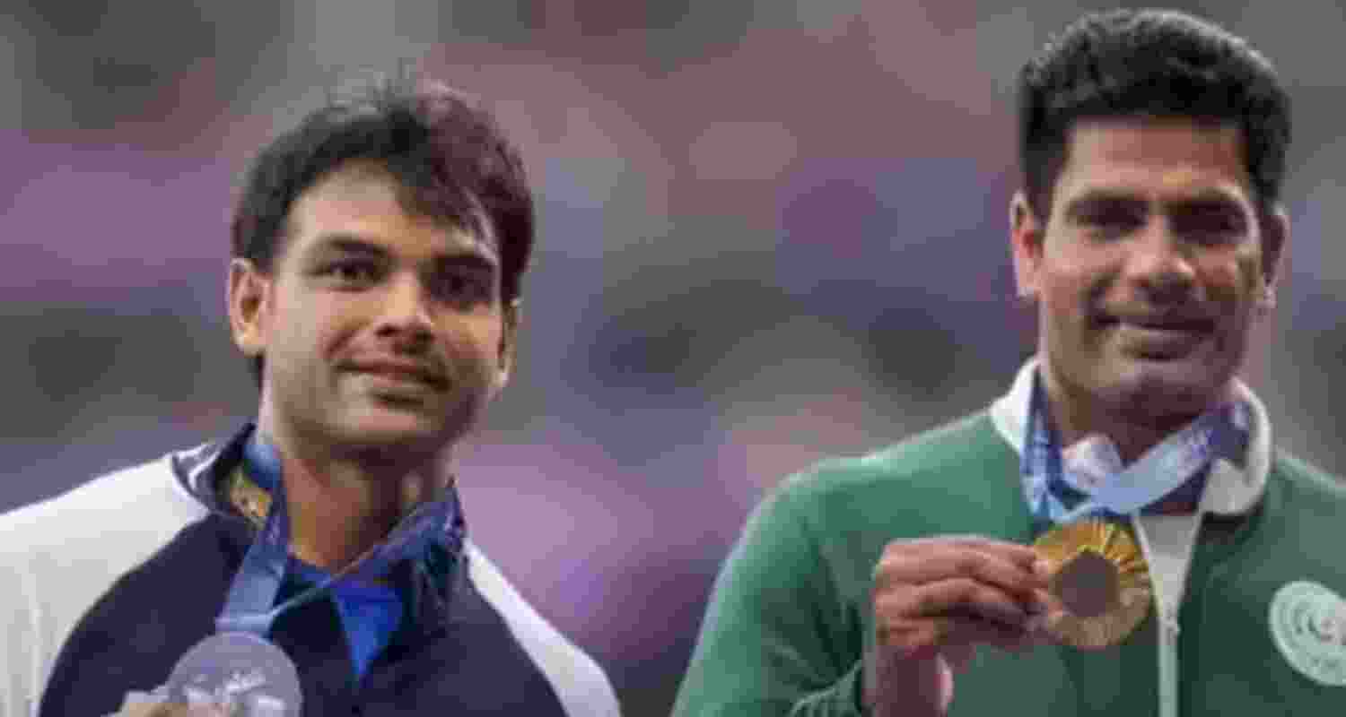 Neeraj Chopra and (right) Arshad Nadeem.