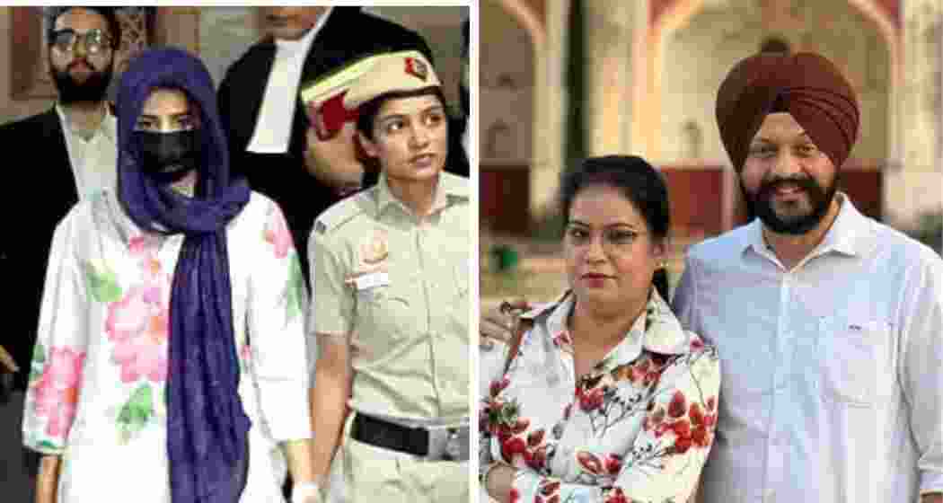 The accused Gaganpreet Kaur being escorted by police; victims Navjot Singh with his wife (R). 