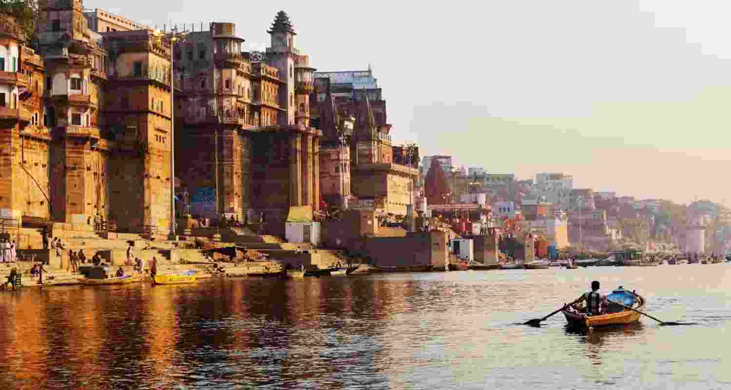 The Ganges flows through ancient Varanasi, a holy city in Hinduism. 