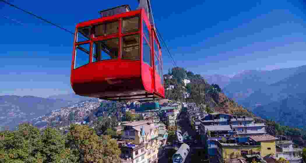 The proposed aerial ropeway in Gangtok undergoing trials, promising scenic and sustainable transport to ease traffic congestion and enhance urban mobility.