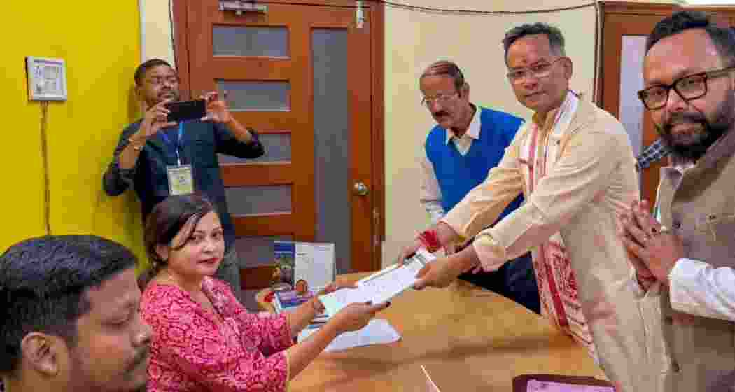 Senior Congress leader Gaurav Gogoi files his nomination papers for the Jorhat assembly seat in Assam on Monday. 