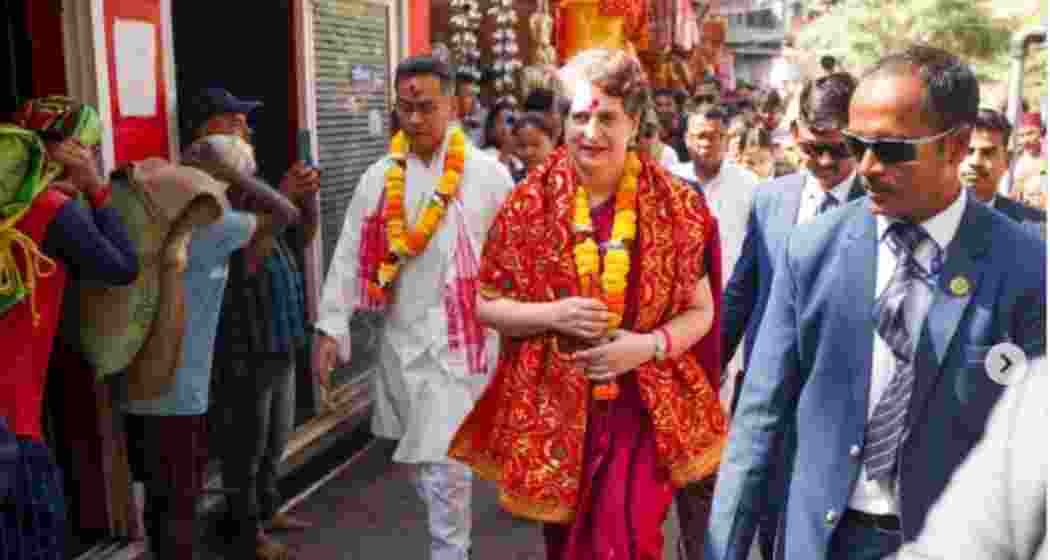 Congress leaders Priyanka Gandhi Vadra and Gaurav Gogoi at the Maa Kamakhya Temple in Guwahati, Assam. 