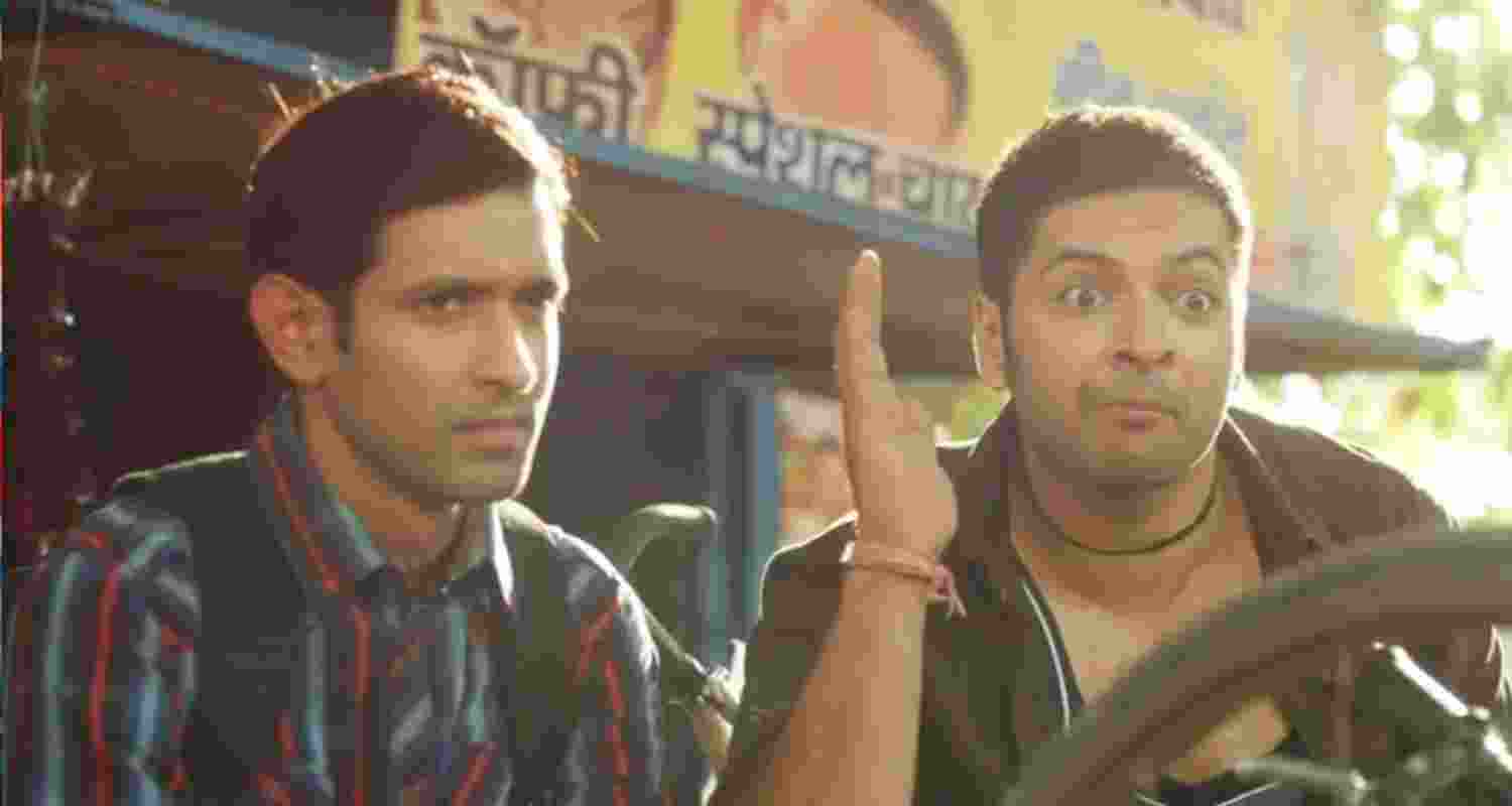 A screengrab of the characters 'Bablu Bhaiya' and 'Guddu Bhaiya' from Season 1 of Mirzapur that went viral.