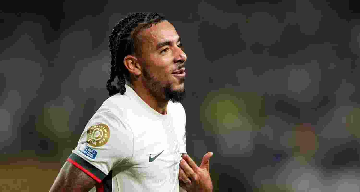 Chelsea's Malo Gusto celebrates the team's second goal, an own goal by Palmeiras goalkeeper Weverton.