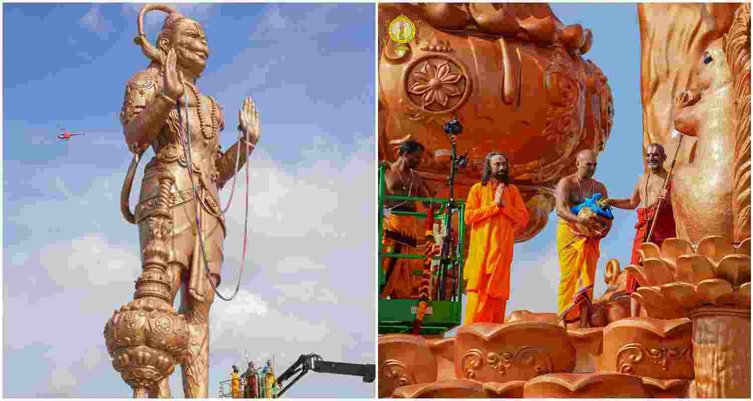 The 90-foot-tall bronze murti of Lord Hanuman, recently unveiled at the Sri Ashtalakshmi Temple in Sugar Land, Texas. 