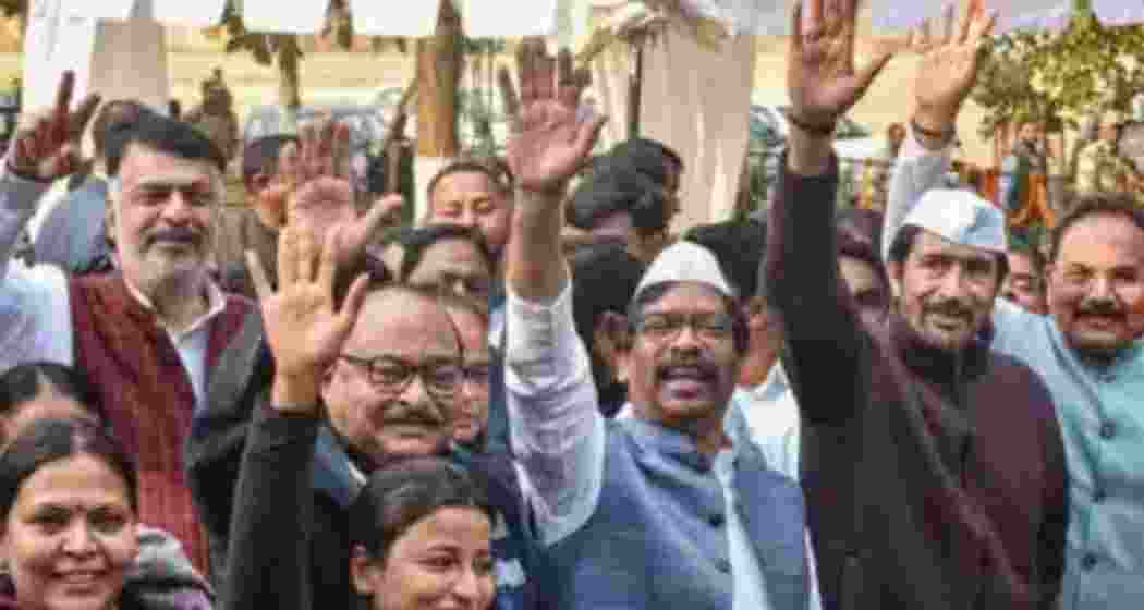 Jharkhand Chief Minster, Hemant Soren along with his supporters in Ranchi.