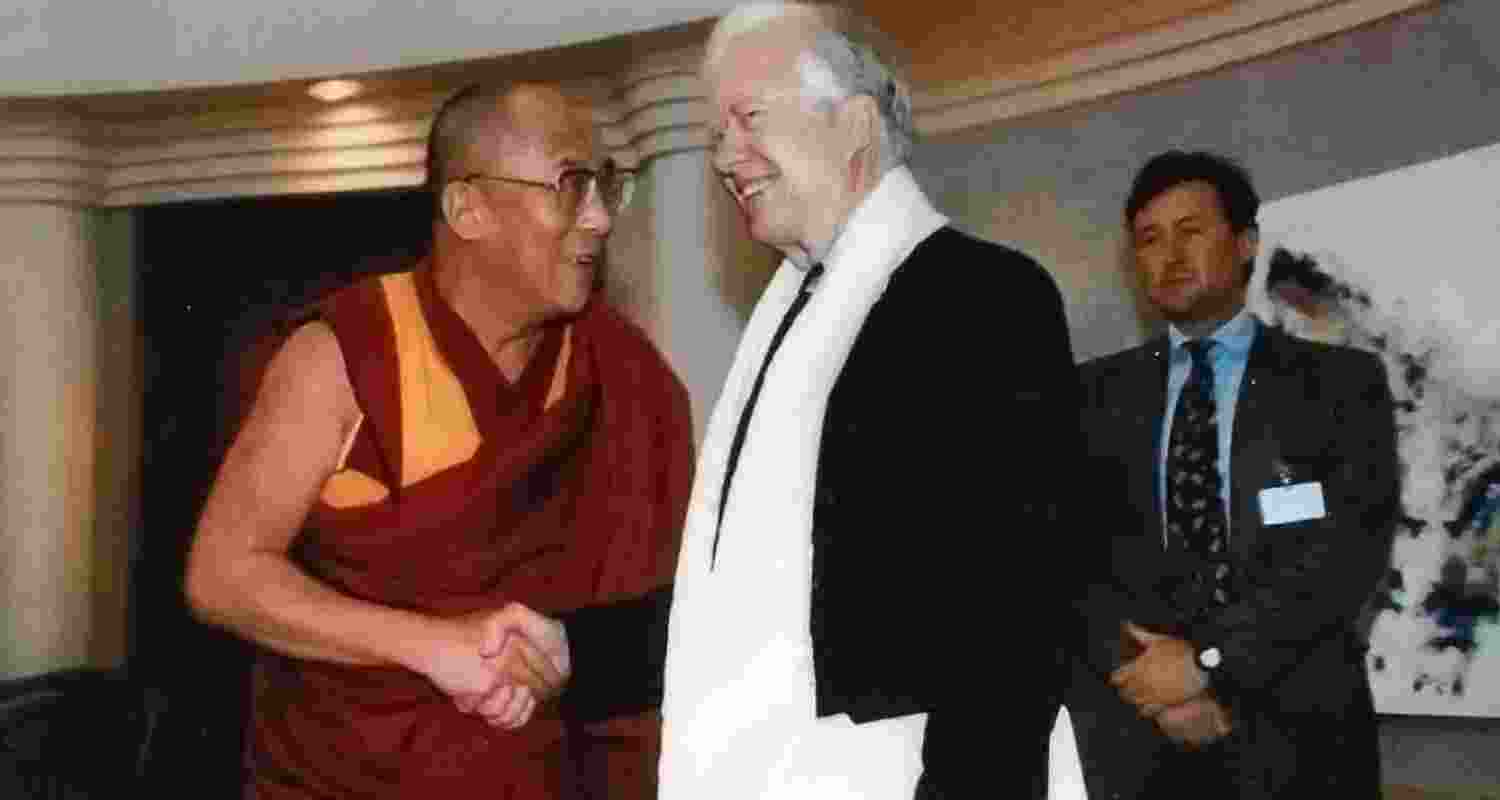 His Holiness Dalai Lama with former US President Jimmy Carter at the Nobel Awards in 2002.