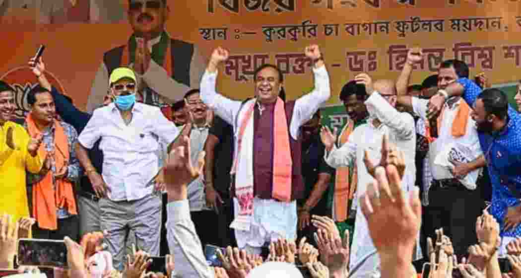 Assam CM Himanta Biswa Sarma addresses a rally in Katigora in Assam’s Cachar district in this file picture. 