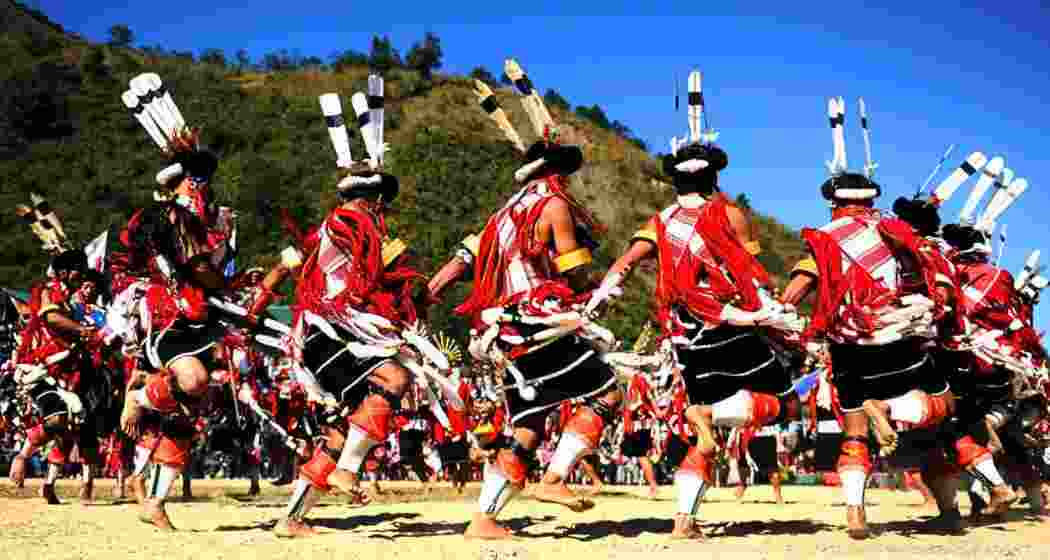 Tribal performers showcase traditional dance forms at the Hornbill Festival in Nagaland, where all Naga tribes come together each year to celebrate their rich cultural heritage before thousands of visitors from India and abroad.
