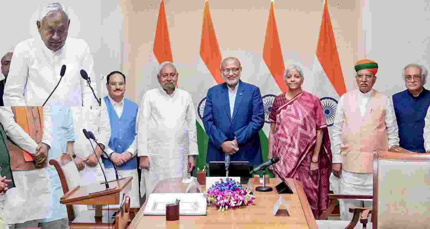 Nitish Kumar takes oath as Rajya Sabha MP, marking end of his Bihar tenure; NDA set to pick new chief minister on April 14.