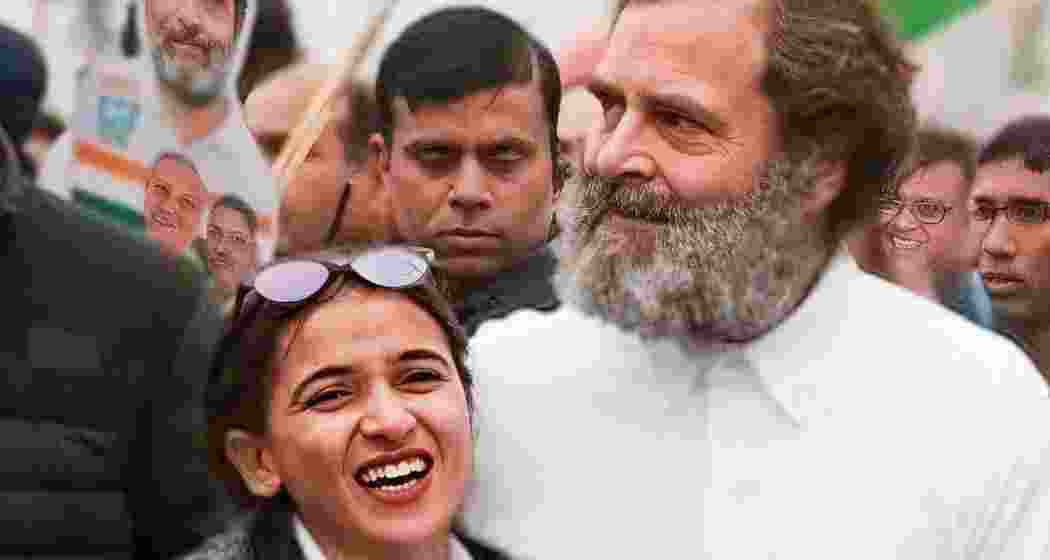 Himani Narwal seen with Rahul Gandhi during the Bharat Jodo Nyaya Yatra, where she actively participated in the Congress campaign and various political events in Haryana.