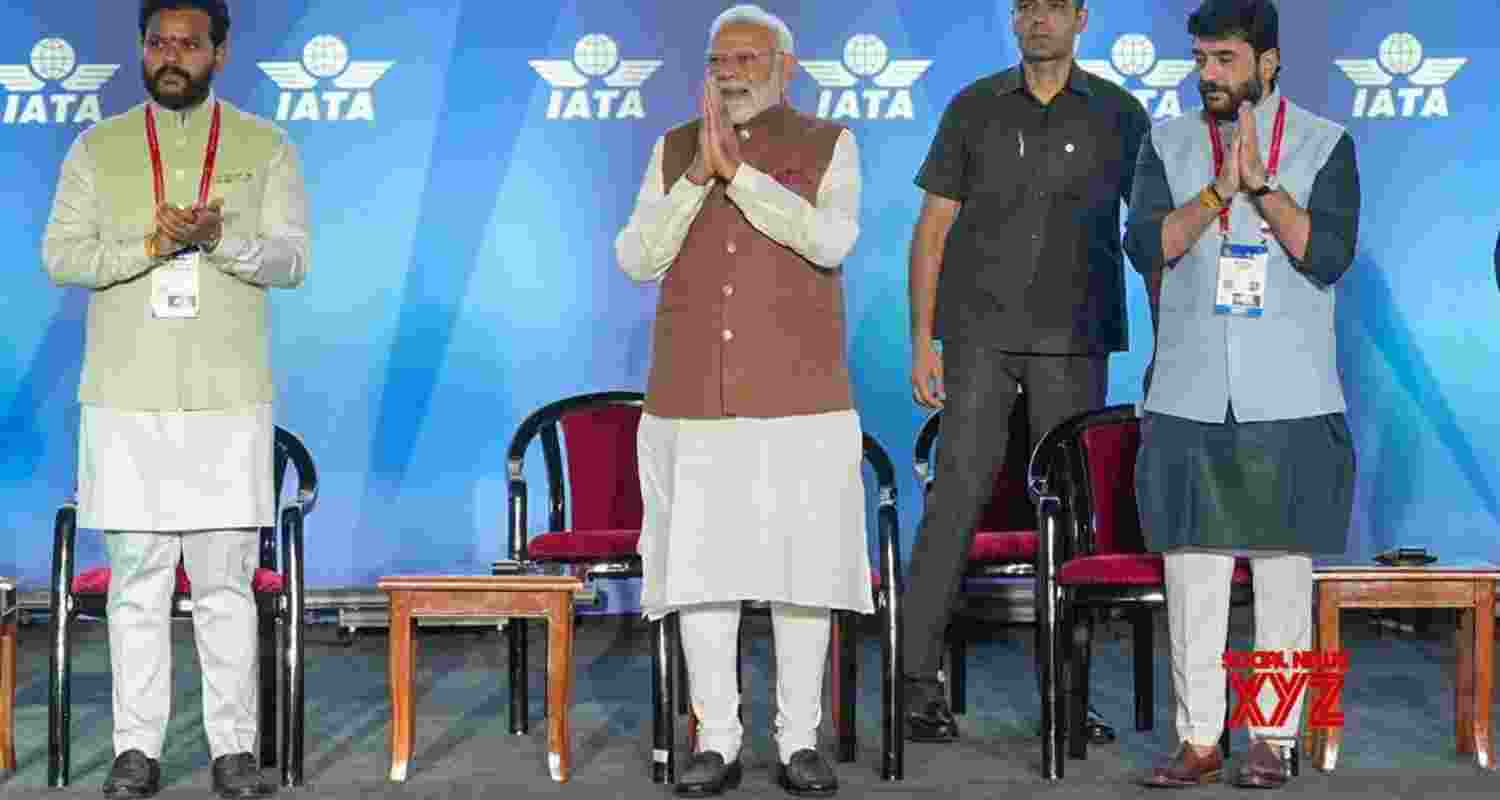 Prime Minister Narendra Modi at the annual general meeting of the International Air Transport Association in New Delhi on Monday.