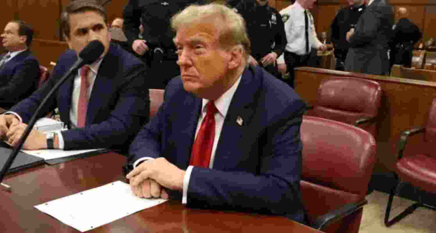 Trump Speaks only 5 words on Day 1 of his his Hush Money Trial. Image X.