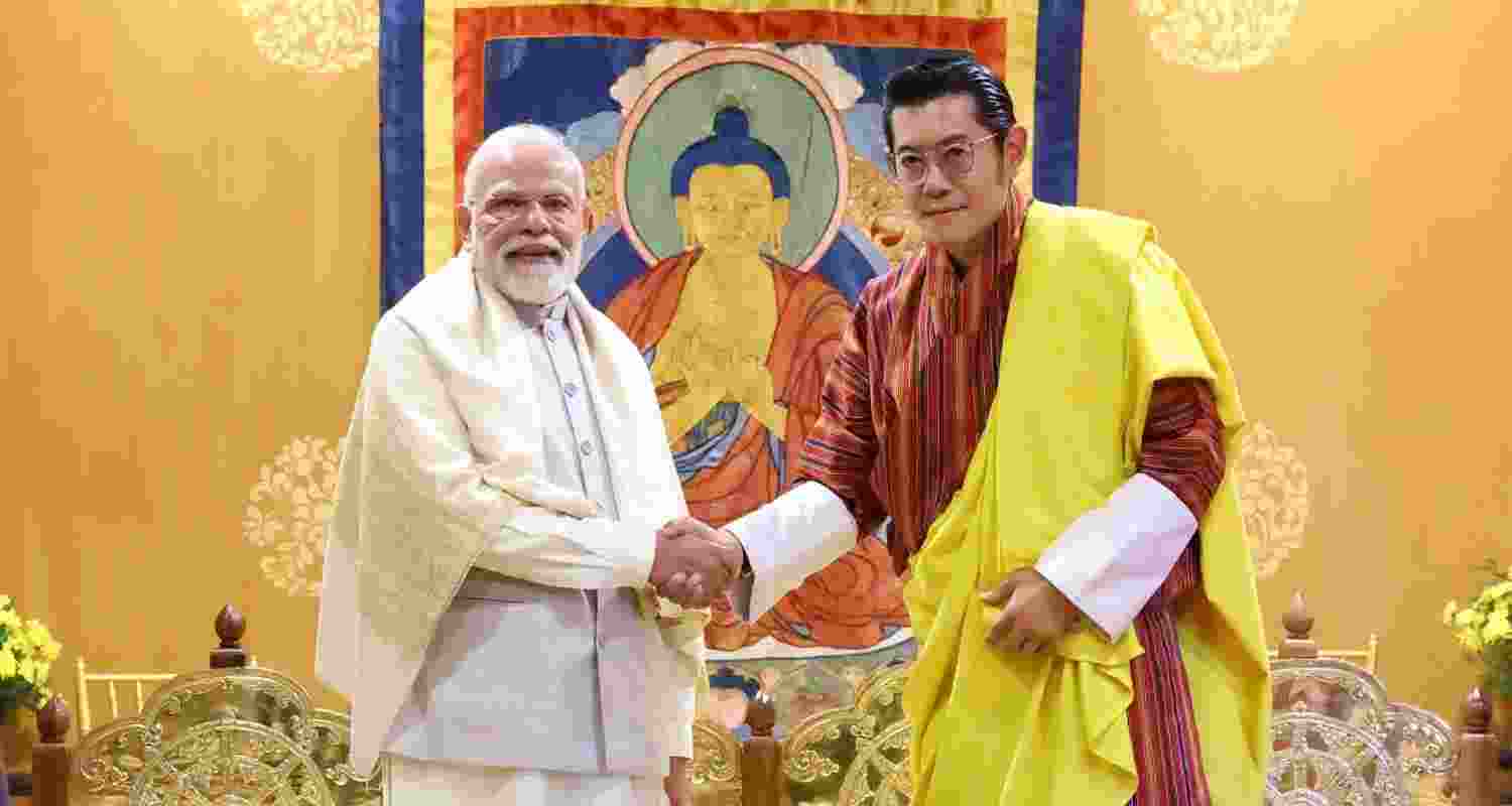 Indian Prime Minister Narendra Modi with Jigme Khesar Namgyel Wangchuck, the King of Bhutan on Tuesday. 