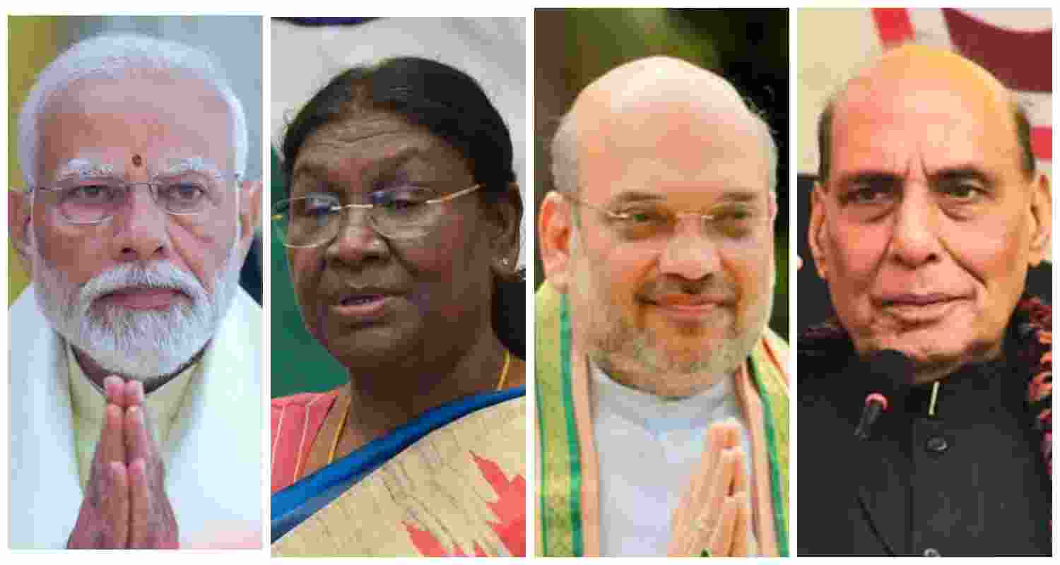 Prime Minister Narendra Modi, President Droupadi Murmu, Union Home Minister Amit Shah, and Defence Minister Rajnath Singh. File photos.