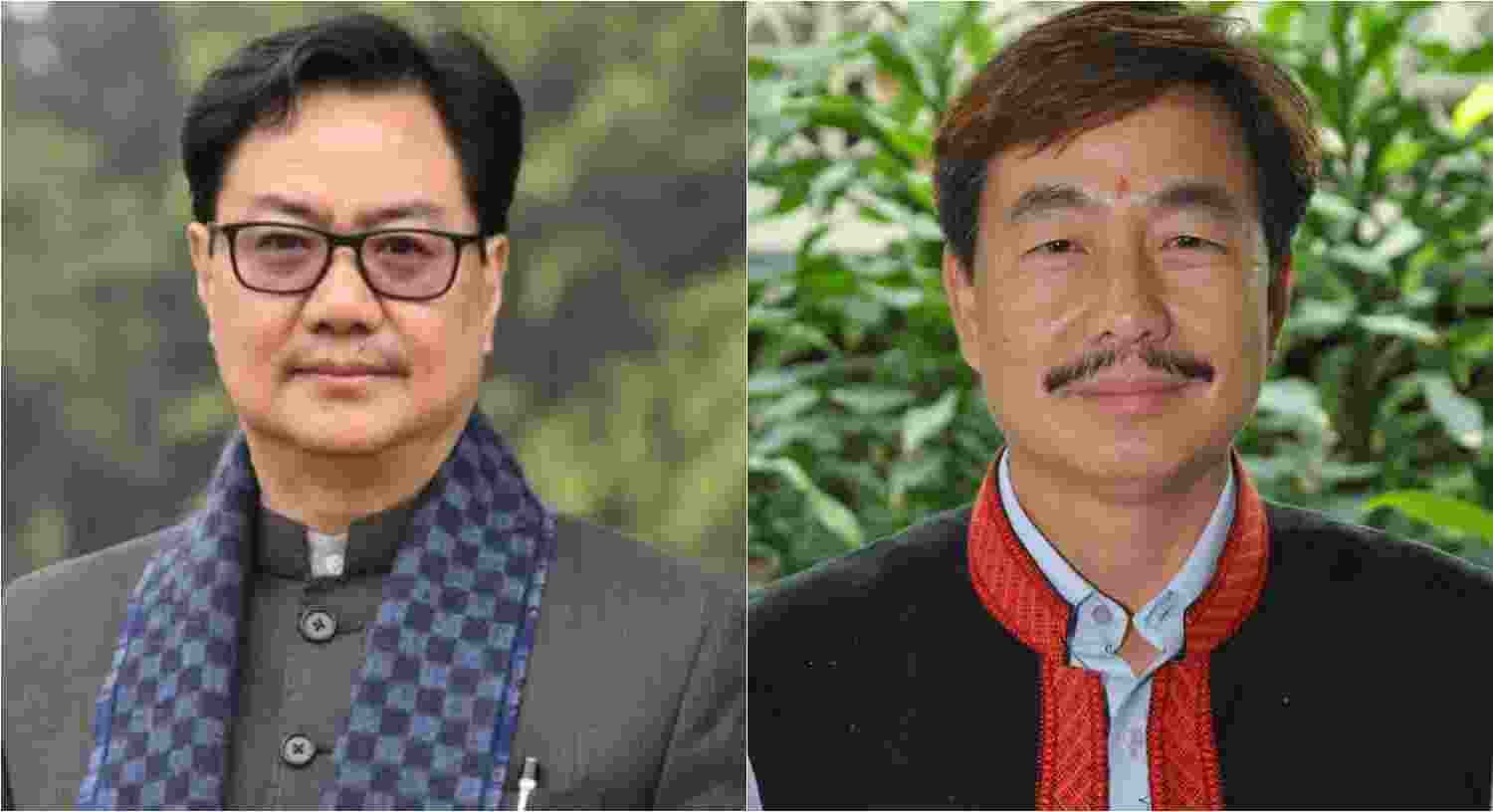 Union Minister Kiren Rijiju (L), BJP's sitting MP Tapir Gao (R).