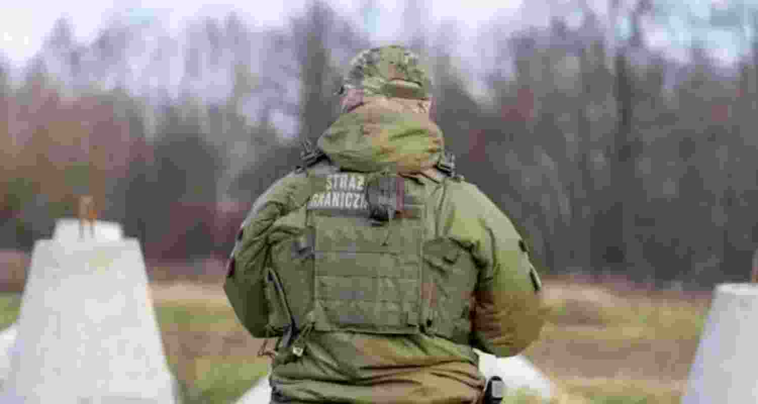 A Polish border guard patrols the Polish-Russian border at the first completed section of the East Shield, a national defence initiative launched to strengthen Poland’s eastern borders with Belarus and the Russian exclave of Kaliningrad.