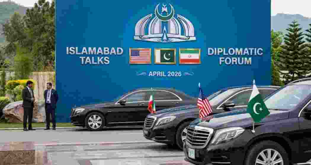 Cars lined up outside the venue during the first round of US-Iran talks in Islamabad, Pakistan.