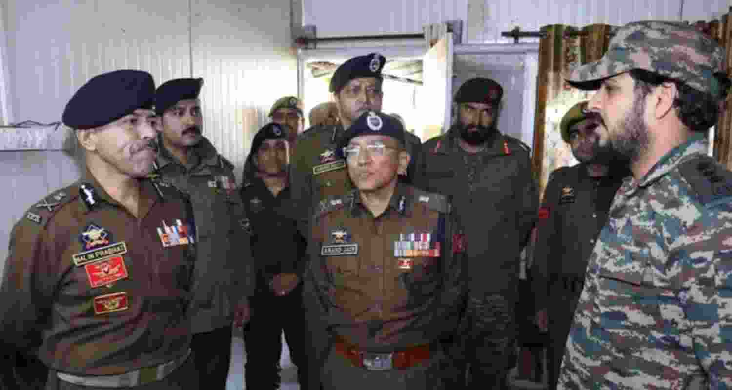 J&K Police chief Nalin Prabhat reviews security in Doda. 