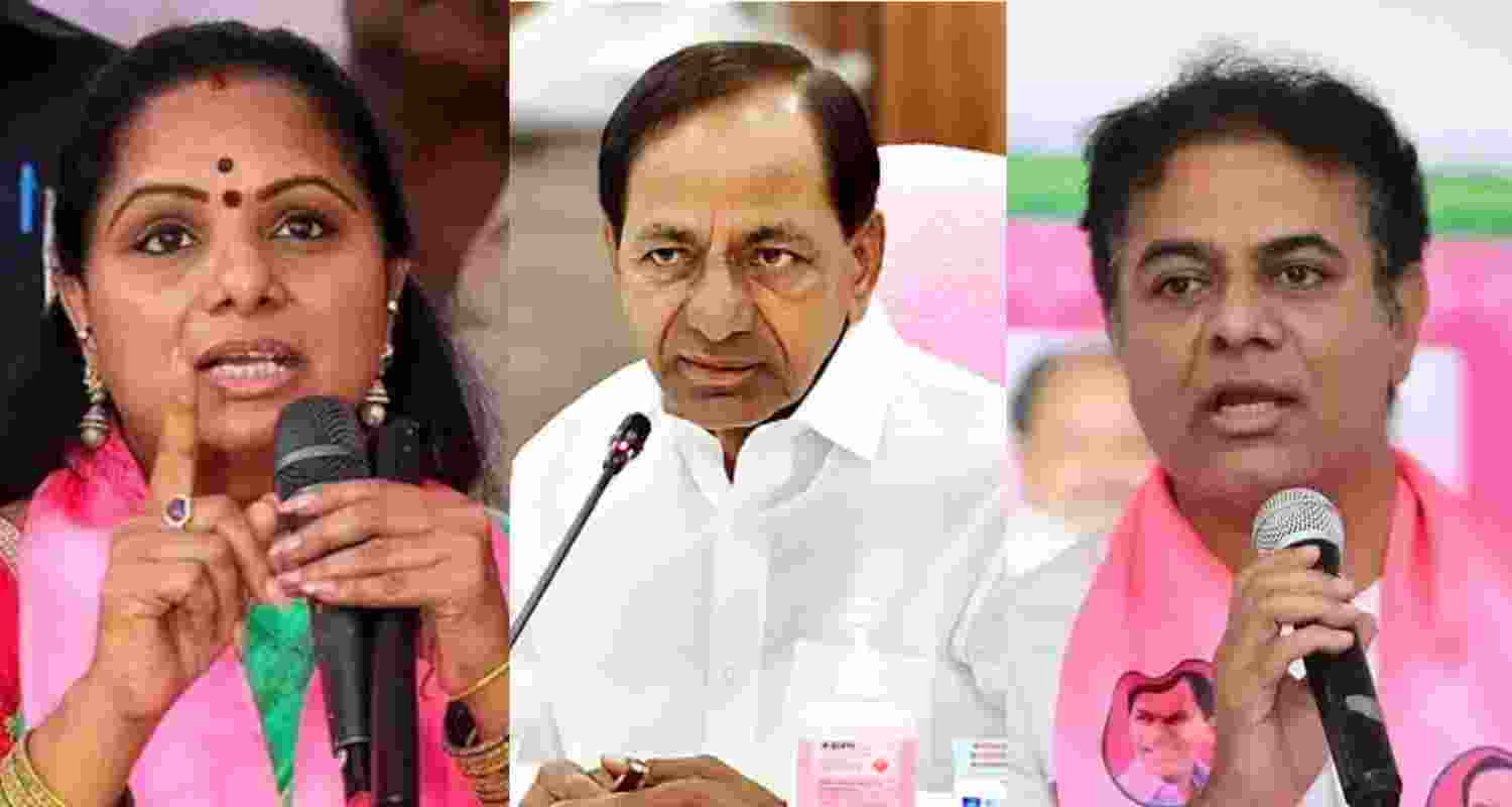 (From left to right) Suspended Bharat Rashtra Samithi leader K Kavitha, BRS chief and working president K Chandrasekhar Rao and KT Rama Rao.