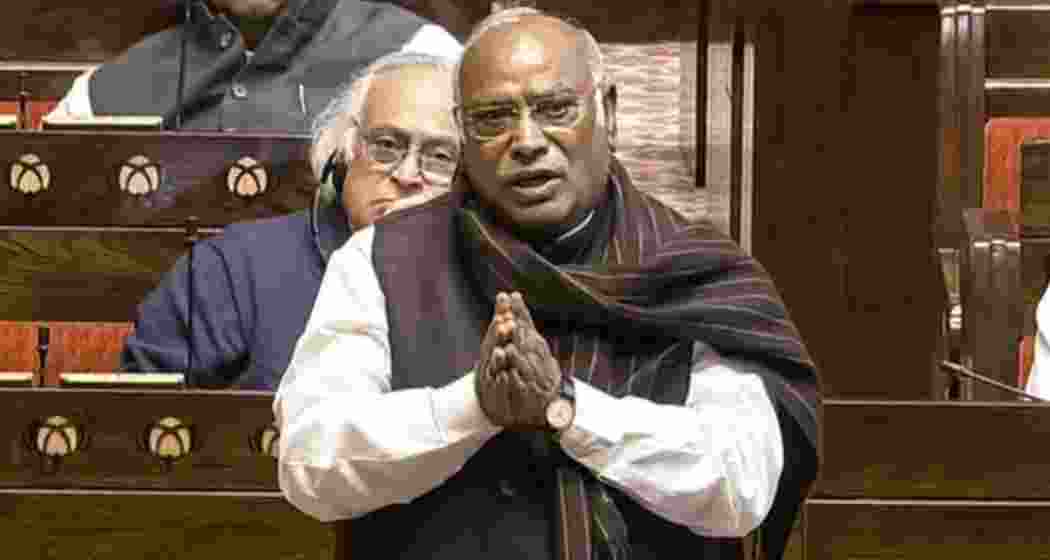 Leader of the Opposition in the Rajya Sabha, Mallikarjun Kharge addressing the Rajya Sabha on Friday. 