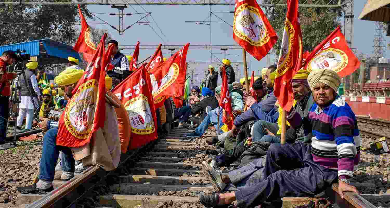 farmers at the rail roko protest in Rajpura