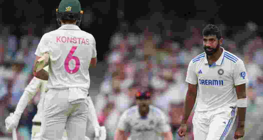 Sam Konstas during his heated exchange with Jasprit Bumrah on Day 1 of the Sydney Test, a moment that ended with Khawaja’s dismissal and India’s celebrations.
