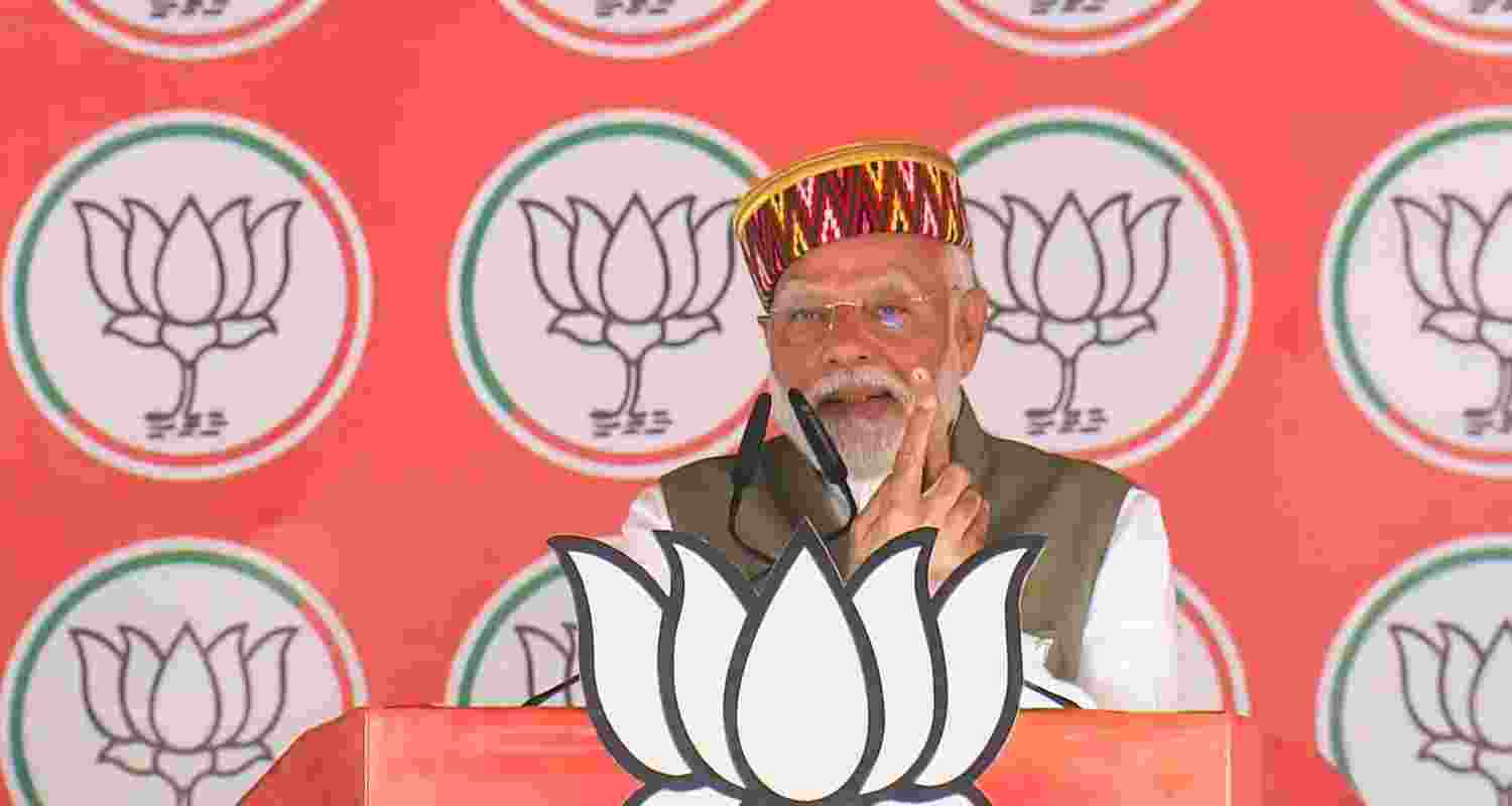 Prime Minister Narendra Modi addressing a public rally in Mandi, Himachal Pradesh.