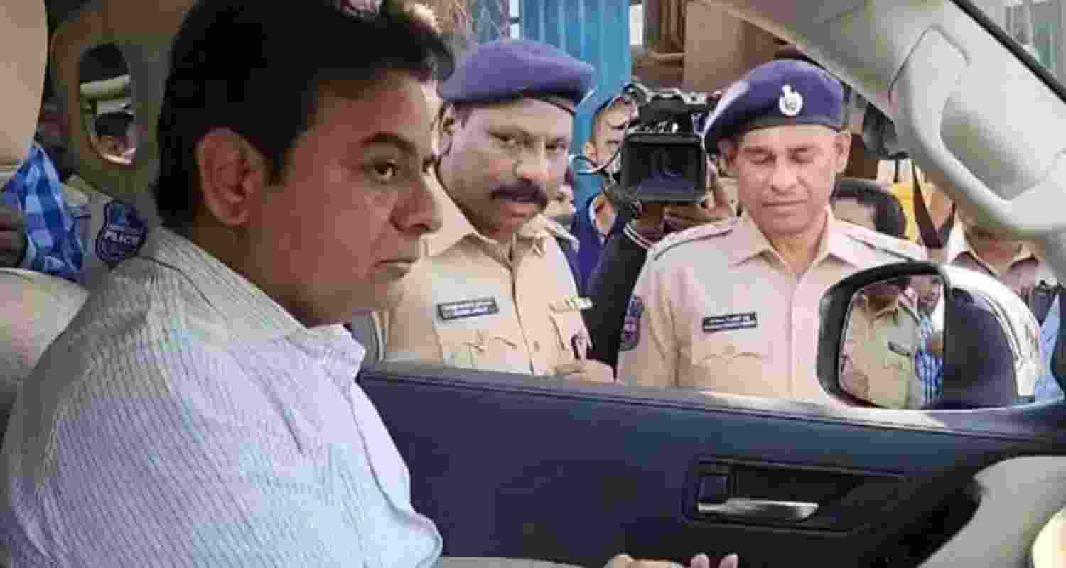 KTR outside the Anti-Corruption Bureau in Hyderabad. Image via X.