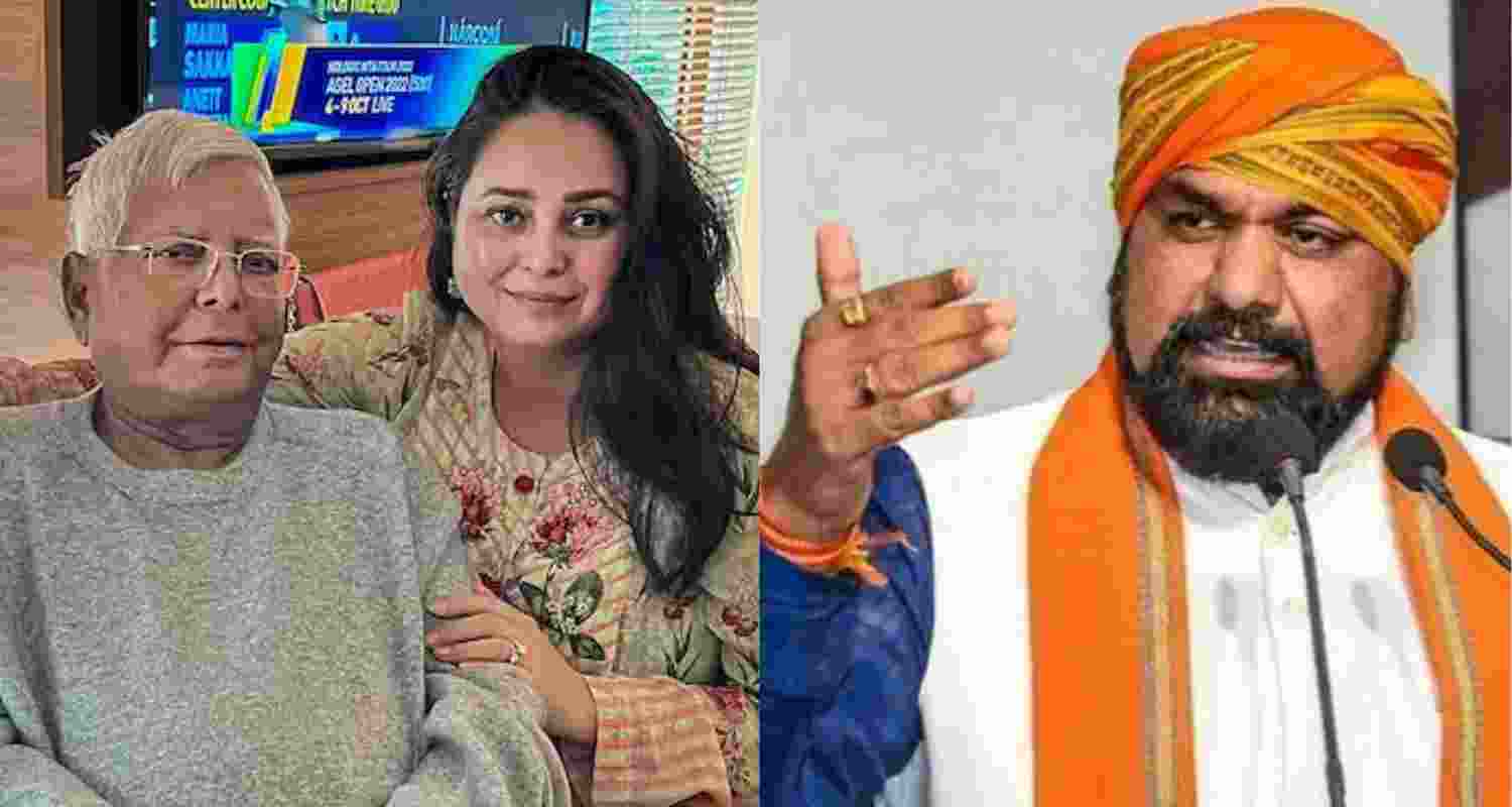 Lalu Prasad with daughter Rohini (left) and Bihar BJP chief Samrat Chaudhary (right)