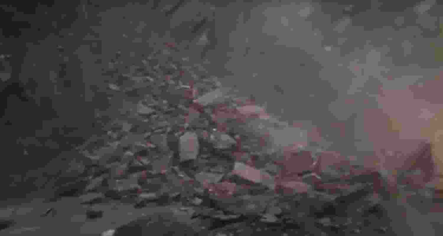 The NH44 was blocked by debris after landslides occured following incessant rains.