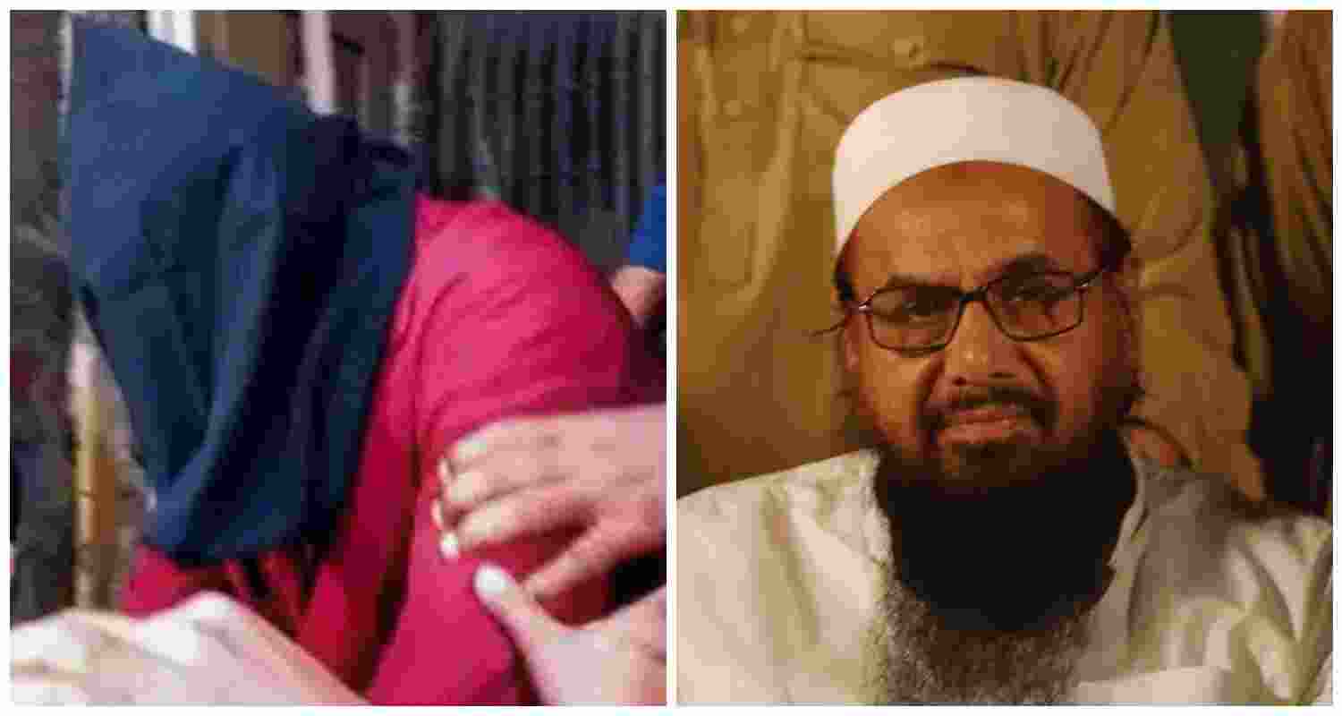 Javed Munshi being taken to Alipore Court (L), Mumbai attacks mastermind Hafiz Saeed (R).