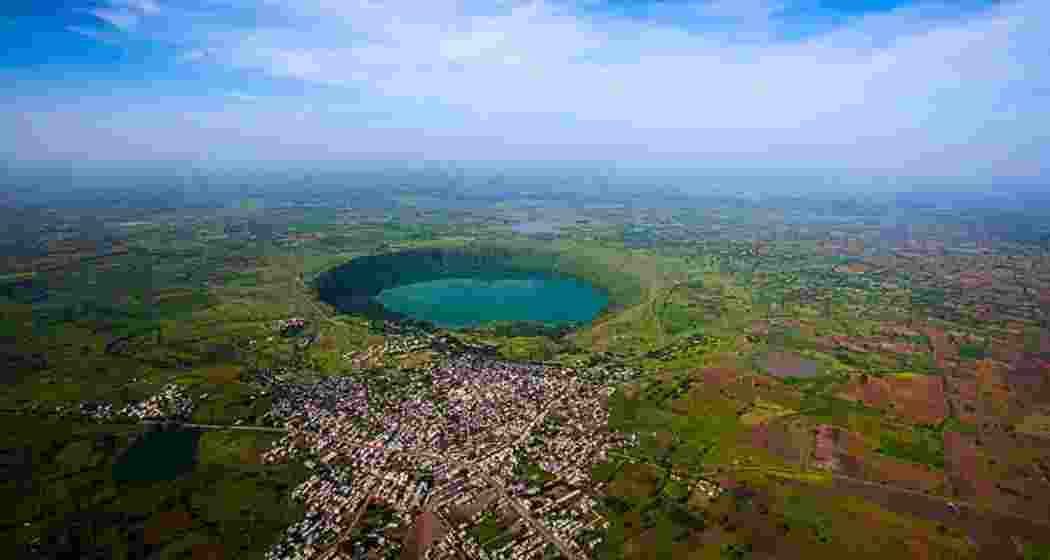 An aerial view of the Lonar Lake in Maharashtra's Buldhana district.