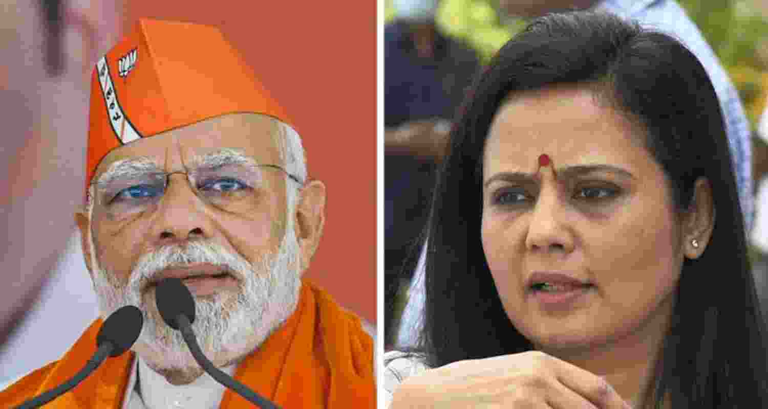Prime Minister Narendra Modi (left) and Trinamool Congress leader Mahua Moitra.