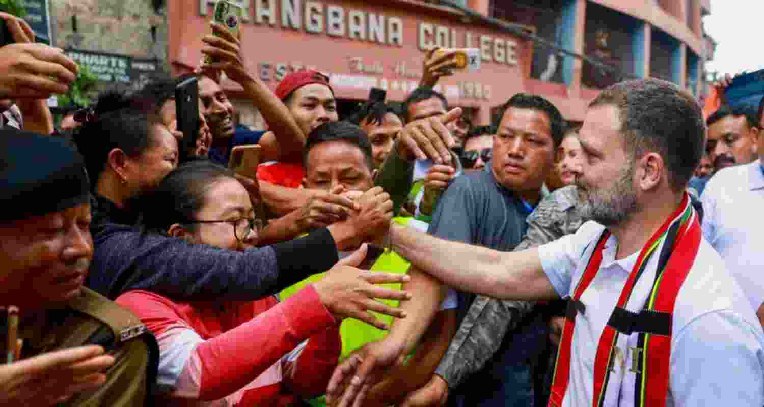 Congress leader Rahul Gandhi meeting supporters in Mizoram. 