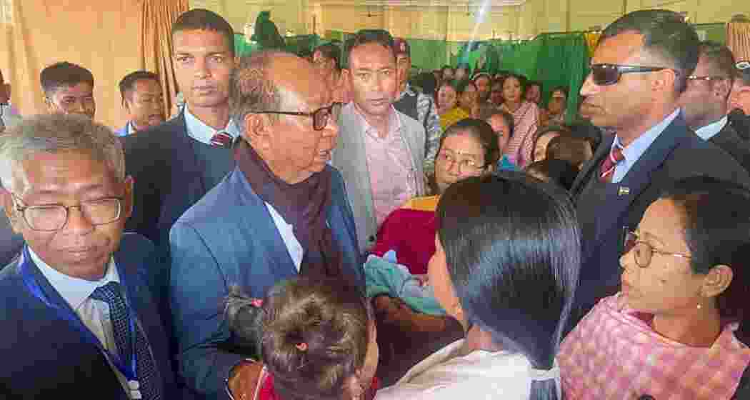 Manipur Chief Minister Y Khemchand Singh meets Meitei and Hmar IDPs in Jiribam on Wednesday.