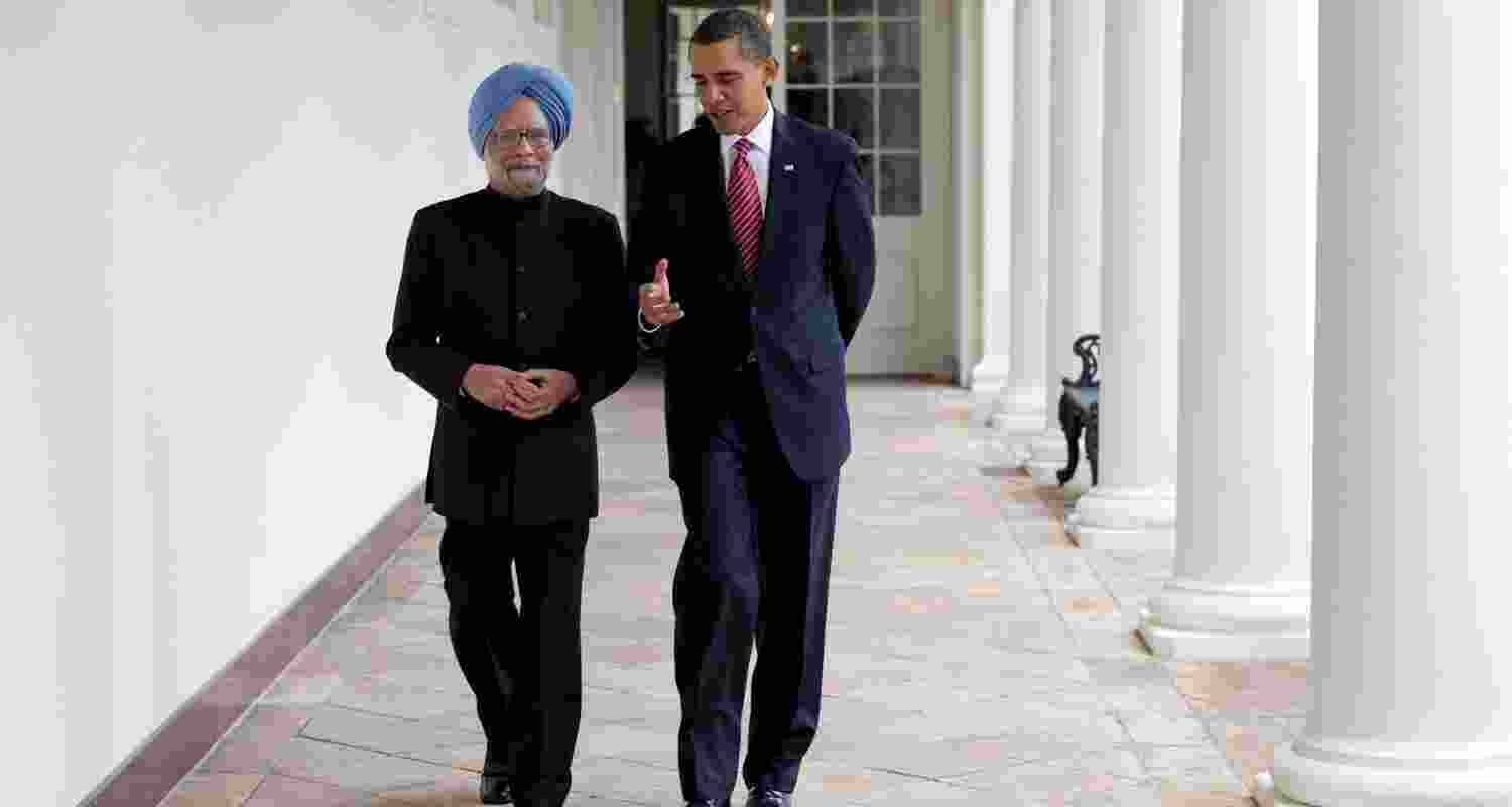 Former PM Manmohan Singh and Former US President Barack Obama at the White House. The US called Singh  "one of the greatest champions of the bilateral strategic partnership."
