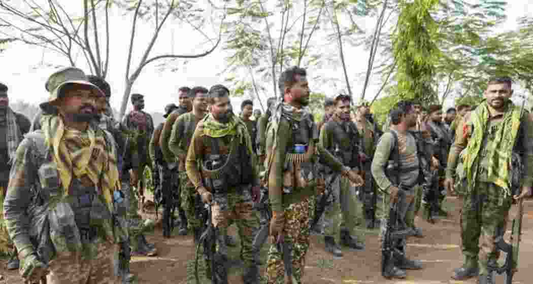Security personnel during an encounter with Naxalites in Chhattisgarh.