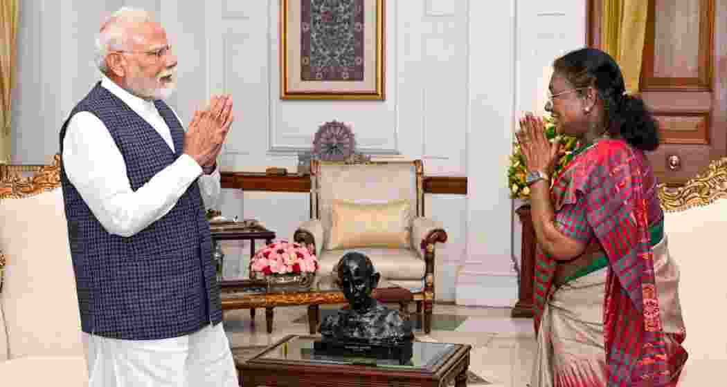 President Droupadi Murmu with Prime Minister Narendra Modi during a meeting regarding 'Operation Sindoor', at Rashtrapati Bhavan in New Delhi. 