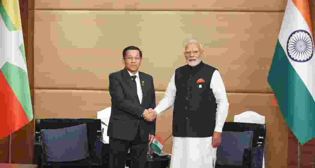 Prime Minister Narendra Modi meets Myanmar’s Senior General Min Aung Hlaing on the sidelines of the BIMSTEC Summit in Bangkok on Friday.