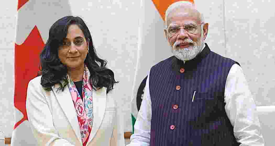 Prime Minister Narendra Modi with Canadian Foreign Minister Anita Anand in New Delhi on Monday. 