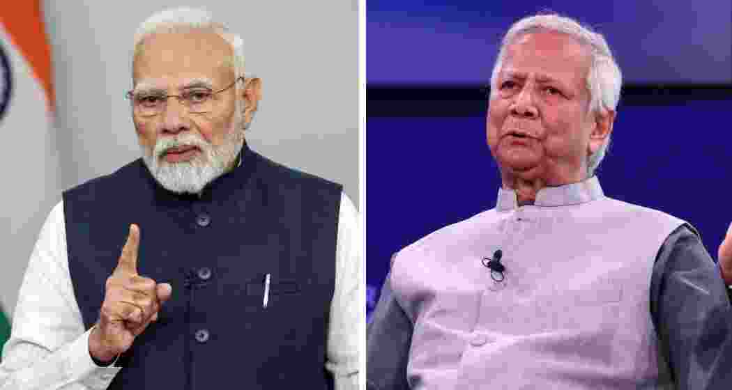 File images of Prime Minister Modi and Bangladesh’s interim head Muhammad Yunus. 