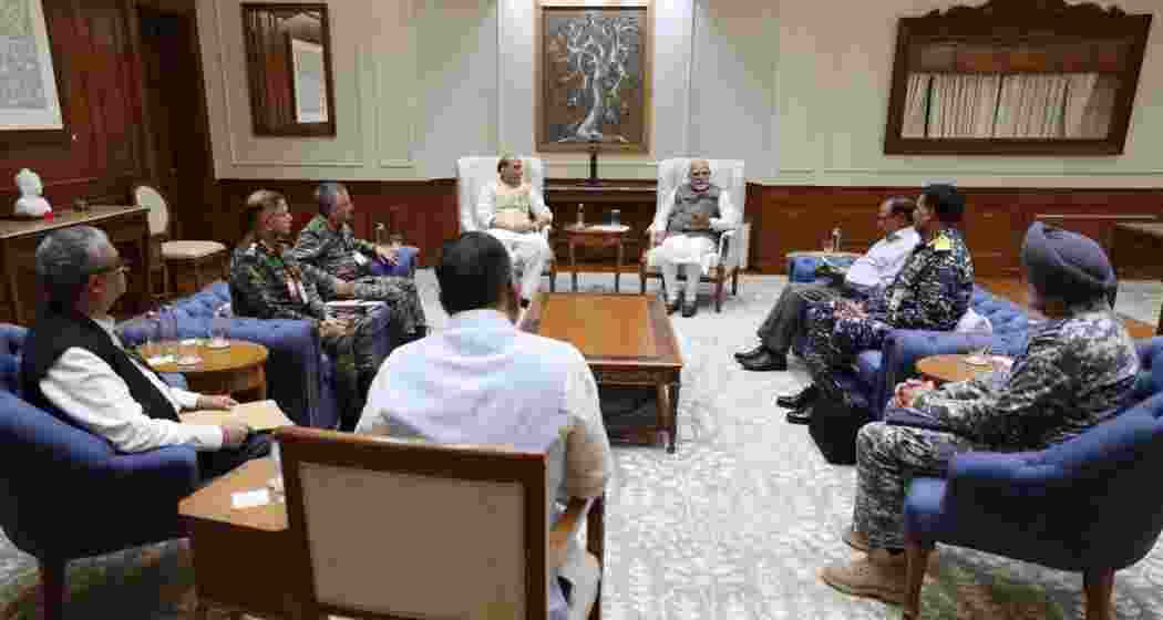 PM Modi holds high-level meeting with Defence Minister Rajnath Singh, NSA Ajit Doval, and armed forces chiefs amid India-Pakistan tensions in New Delhi.