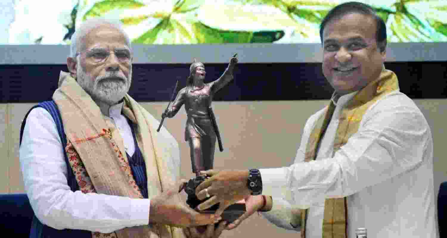 Prime Minister Narendra Modi along with Assam Chief Minister Himanta Biswa Sarma